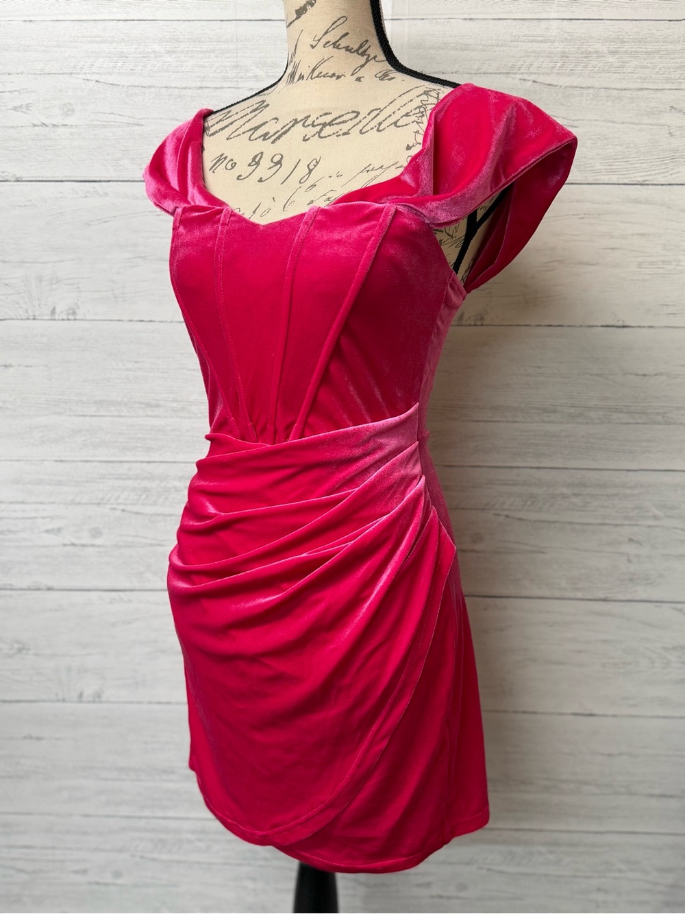 Hot Pink Velvet Draped Mini Corset Dress